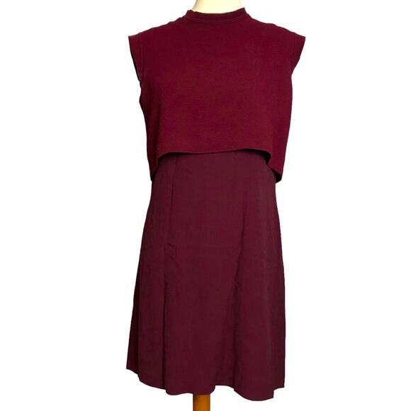 Sandro Paris Burgundy Wine Maroon Trompe Layered Shift Cocktail Party Dress 2 - Picture 1 of 11